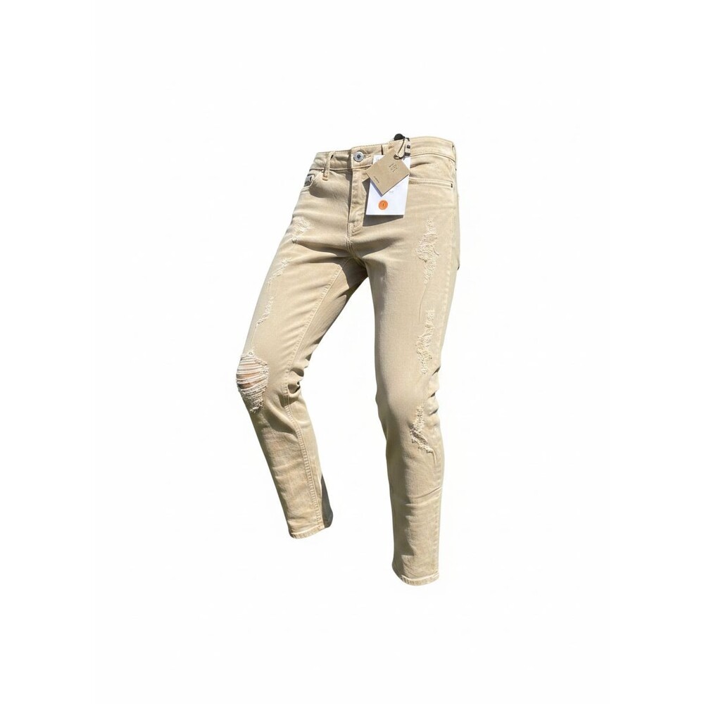 JIJIL Women’s Beige Distressed Jeans Size 32/46 NWT with Rips & 5-Pockets